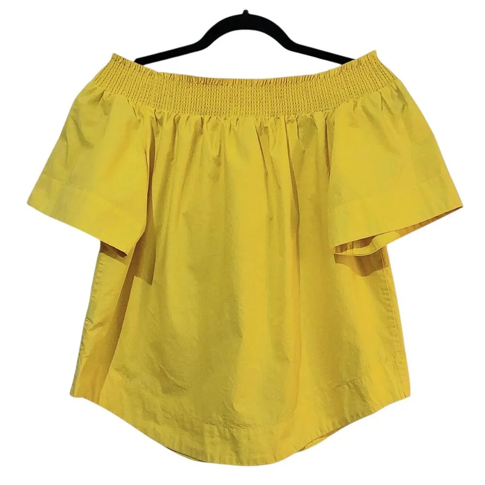 J. Crew Cotton Off-the-Shoulder Top Blouse Vivid Lemon Yellow Vacation/Preppy 4